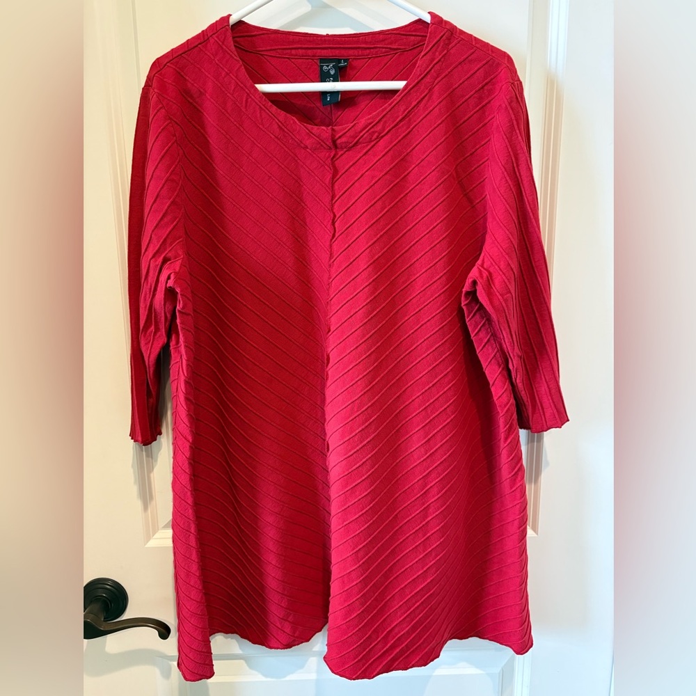 Bright Red V-Neck Ribbed Tunic Top